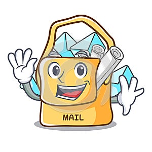 Waving the bag with shape mail cartoon