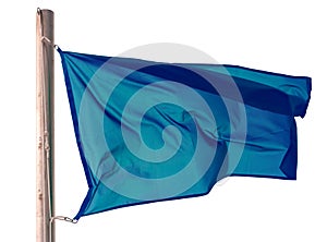Waving blue flag over white background