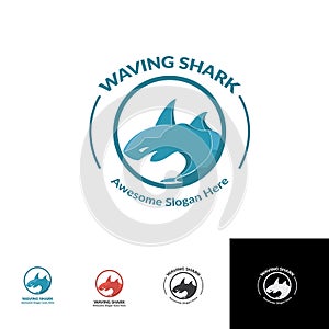 Waving Blue Shark sea ocean logo template