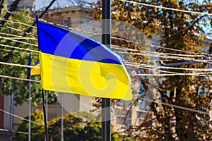 Waving blue- yellow flag of Ukraine