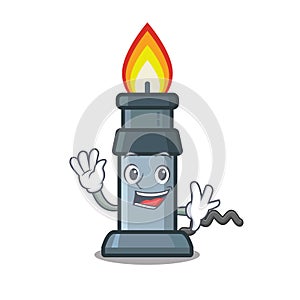 Waving bunsen burner in the mascot shape