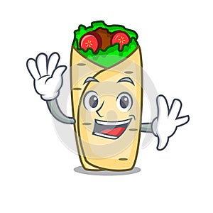 Waving burrito character cartoon style