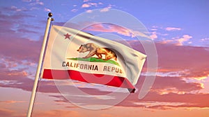 Waving California flag in slow motion. 4k 3d animation