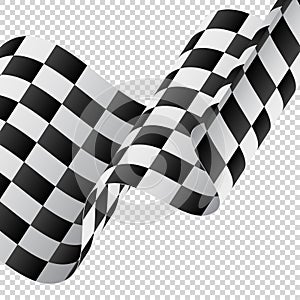 Waving checkered flag on transparent background. Racing flag. Vector illustration.