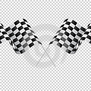 Waving checkered flags on transparent background. Racing flags. Vector illustration.