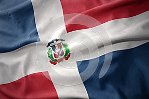 Waving colorful flag of dominican republic.