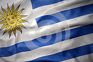 Waving colorful flag of uruguay. photo