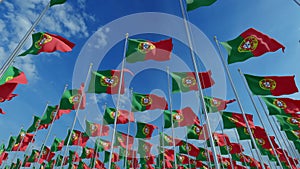 Waving colorful flags of Portugal