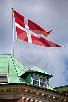 Waving Danish flag, Copenhagen, Denmark