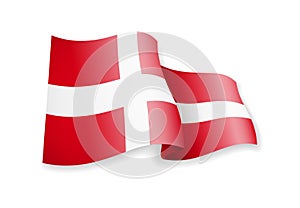 Waving Denmark flag on white background.