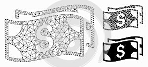 Waving Dollar Banknotes Vector Mesh Wire Frame Model and Triangle Mosaic Icon
