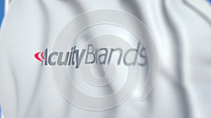 Waving flag with Acuity Brands logo, close-up. Editorial 3D rendering