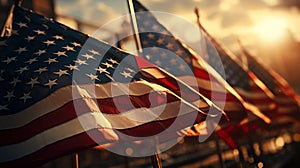 Waving Flag of America - USA Flag City In Blurry Background photo