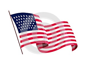 Waving flag. American flag on white background. National flag waving symbol. Banner design element