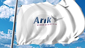 Waving flag with Arik Air logo. 3D rendering