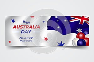 Waving flag with Australia day January 26th celebration banner on isolated background