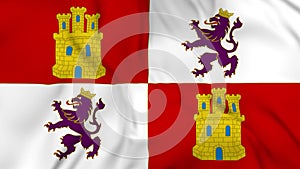 Waving flag of autonomous community Castile and León in Spain. 3d animation in 4k video.