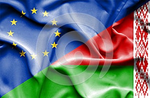 Waving flag of Belarus and EU