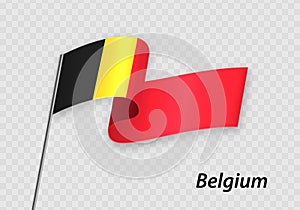 Ondulación bandera de Bélgica sobre el mástil. plantilla independencia 