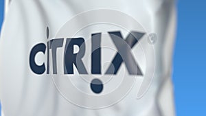 Waving flag with Citrix Systems logo, close-up. Editorial 3D rendering