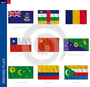 Waving flag collection in official proportion, nine vector flag