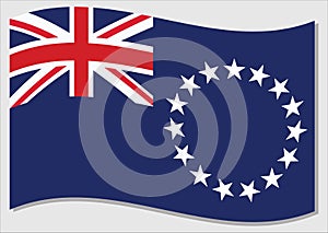 Waving flag of Cook Islands vector graphic. Waving Cook Islander flag illustration. Cook Islands country flag wavin in the wind is