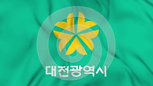 Waving flag of Daejeon metropolitan city in South Korea. 3d animation in 4k video.