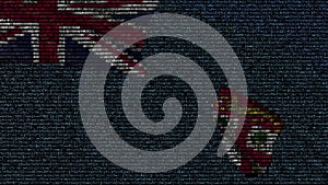 Waving flag of Fiji made of text symbols on a computer screen. Conceptual 3D rendering