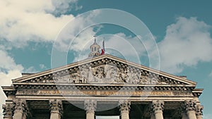 Waving the flag of France in the capital Paris on the flagpole of the Pantheon building. Slow motion, The day, against