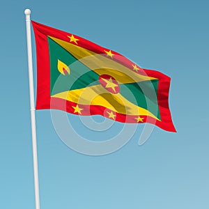 Waving flag of Grenada on flagpole. Template for independence day