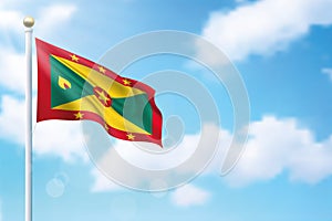 Waving flag of Grenada on sky background. Template for independence