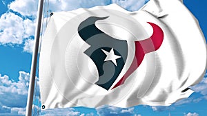 Waving flag with Houston Texans professional team logo. Editorial 3D rendering