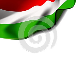 Waving flag of Hungary close-up with shadow on white background. Vector illustration with copy space