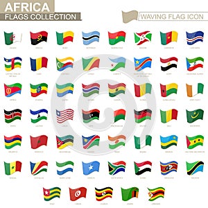 Waving flag icon, flags of Africa countries sorted alphabetically