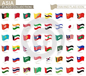Waving flag icon, flags of Asia countries sorted alphabetically