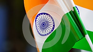 Waving flag of India. Independence day, Republic Day of India. Tricolor flag symbols with Ashoka Chakra spokes of India. Paper