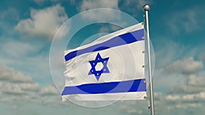 Waving flag of Israel, animation of flying around, fine clouds on the background
