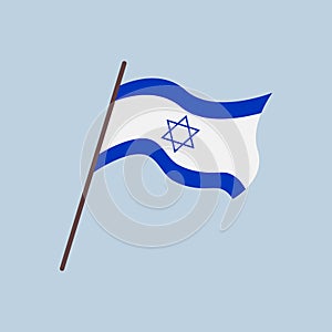 Waving flag of Israel country. Isolated Israeli flag with blue hexagram, star of David. Vector flat illustration