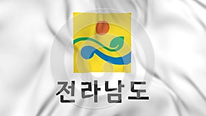 Waving flag of Jeollanam-do province in South Korea. 3d animation in 4k video.