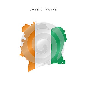 Waving flag map of Cote dIvoire or Ivory Coast. Vector illustration