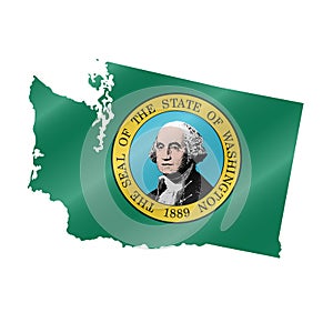 Waving flag map of Washington. Vector illustration