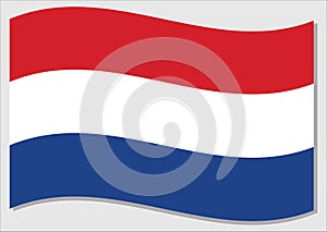 Waving flag of Netherlands vector graphic. Waving Dutch flag illustration. Netherlands country flag wavin in the wind is a symbol