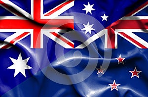 Waving flag of New Zealand and Australia