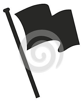 Waving flag on pole. Ui element. Black icon