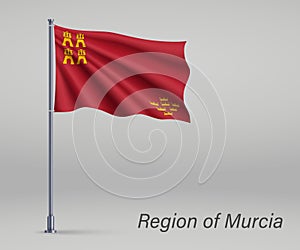 Waving flag of - region of Spain on flagpole. Template for inde