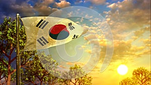 waving flag of Republic of Korea (South Korea) at sundown for memorial day - abstract 3D illustration