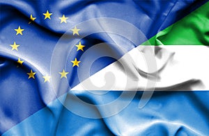 Waving flag of Sierra Leone and EU