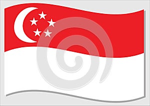 Waving flag of Singapore vector graphic. Waving Singaporean flag illustration. Singapore country flag wavin in the wind is a