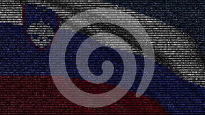 Waving flag of Slovenia made of text symbols on a computer screen. Conceptual 3D rendering