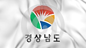 Waving flag of South Gyeongsang Province in South Korea. 3d animation in 4k video.